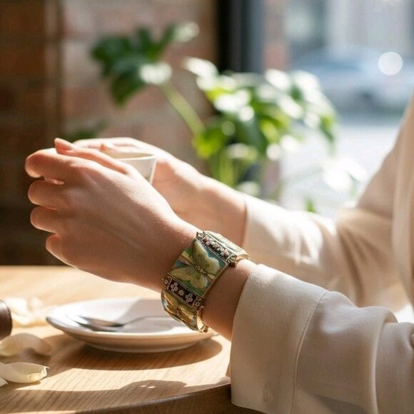 Kirks Folly 80s Enamel Butterfly Stretch Rhinestone Bracelet Panel Necklace Set - Picture 4 of 10